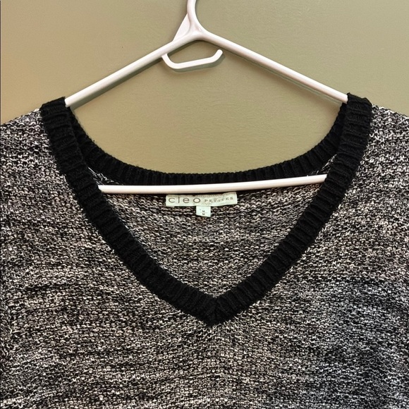 Cleo Petites Black and Gray V-Neck Sweater with Relaxed Fit - Picture 3 of 12